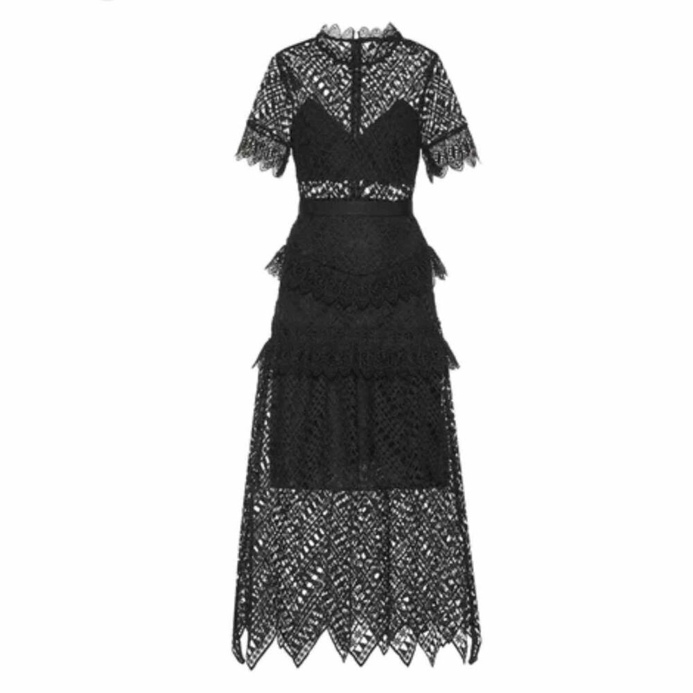 Self-Portrait Black Abstract Triangle Lace Midi Dress Size Us 2